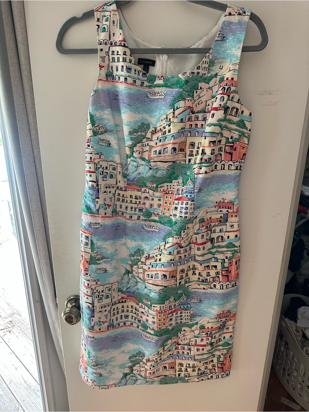 Talbots Italian Coast Print Midi Dress in Aqua, Coral, Cream